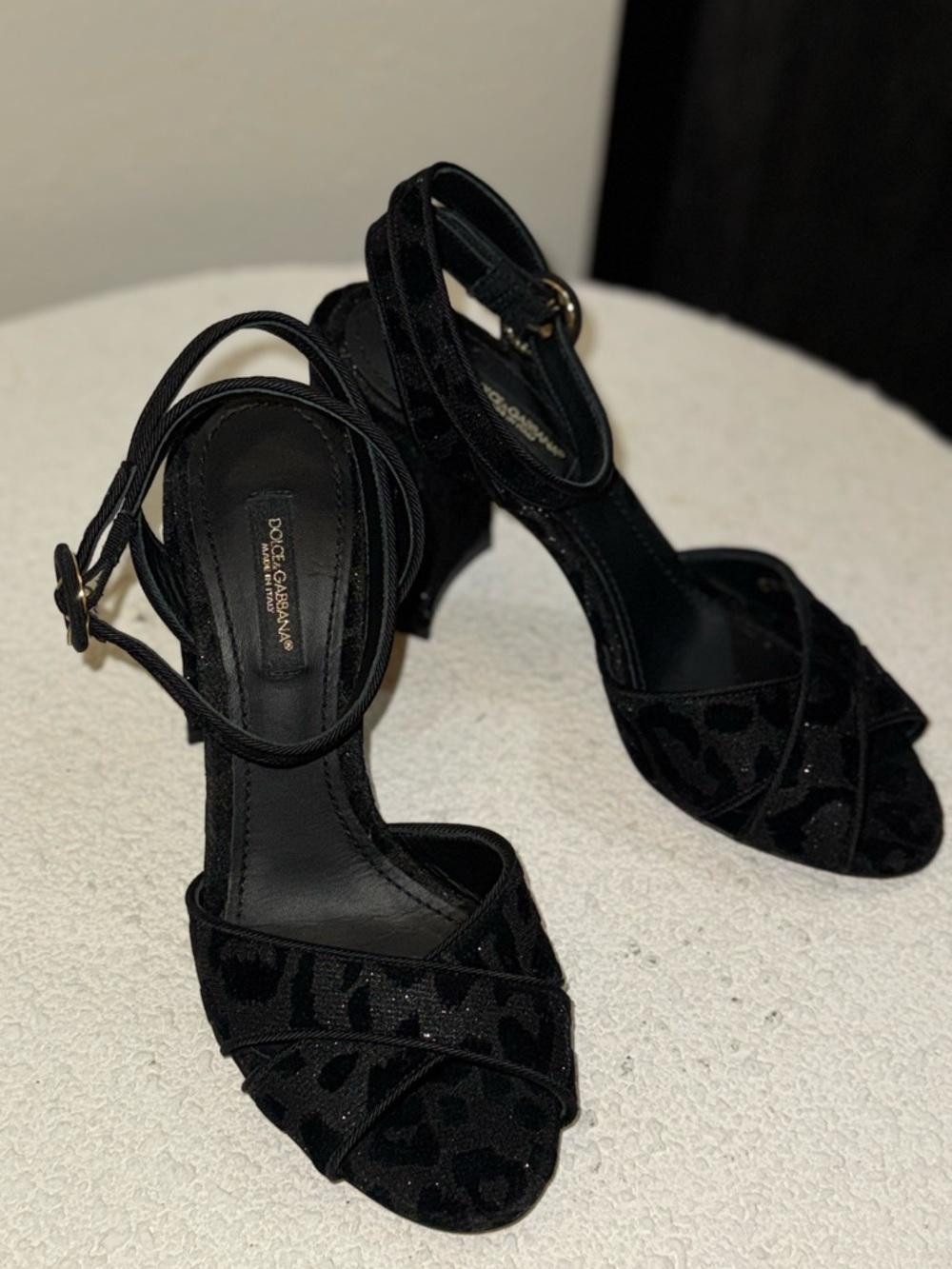 Dolce & Gabbana Black Leopard Print Sandal Heels - Picture 5 of 10